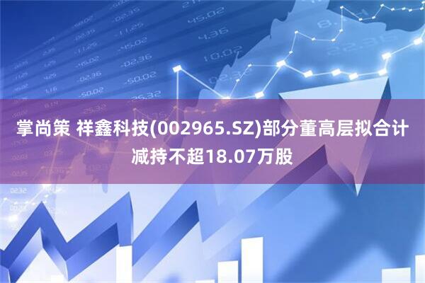 掌尚策 祥鑫科技(002965.SZ)部分董高层拟合计减持不超18.07万股